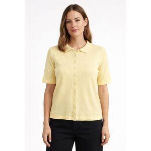 Vintage M&S St Michael Yellow Knit Polo Cardigan Womens UK 18